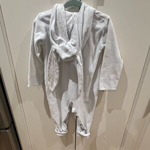 Livly White bunny ear Hooded Baby romper 9-12
